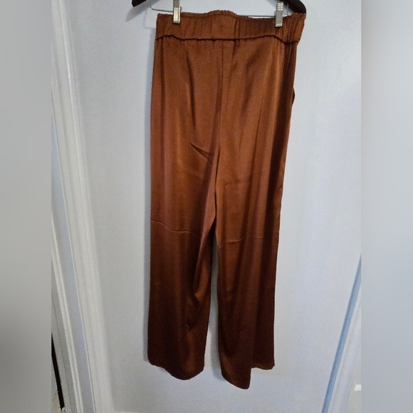 JOIE Camel Rich Brown Satin Wide-Leg Pants Bow Belt Size M - Picture 6 of 8